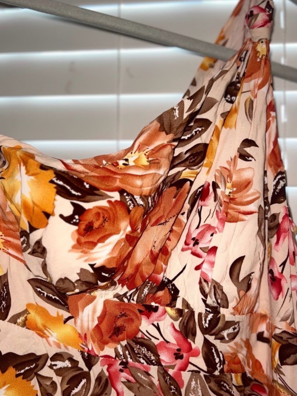 Petal & Pup One-Shoulder White and Orange Floral Midi Dress - Picture 4 of 4